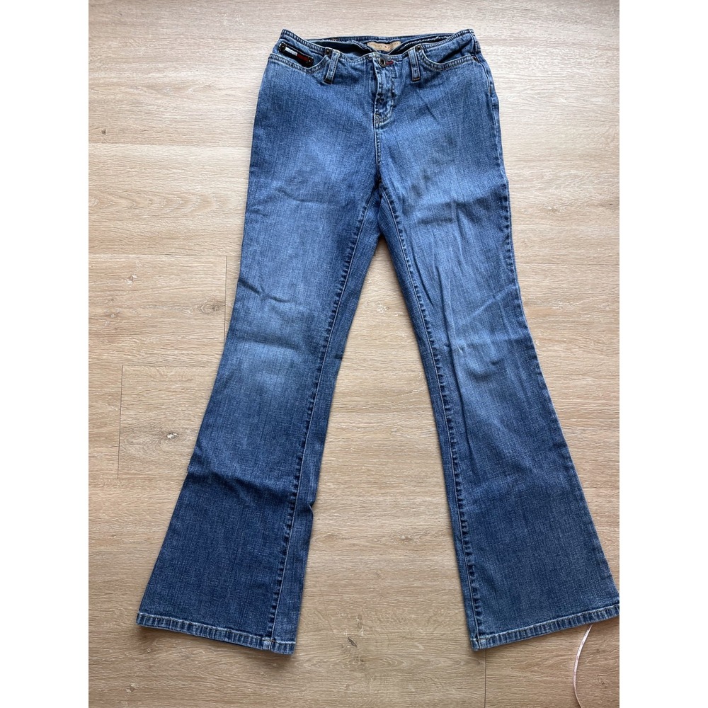 Vintage Tommy Jeans Womens 3 Blue Medium Wash Denim Cotton Low Rise Flared Leg